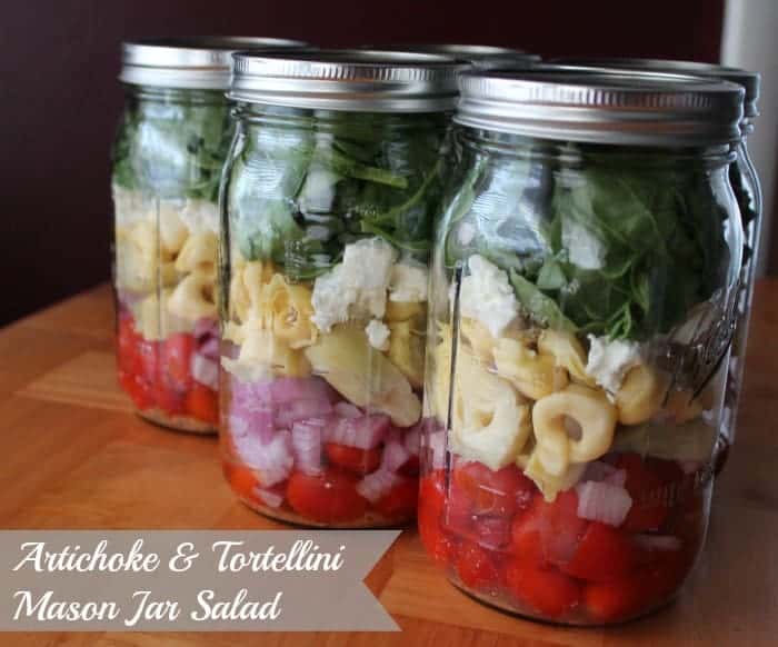 Mason Jar Salad Tortellini and Artichoke