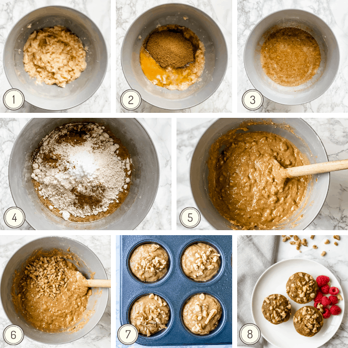 step by step photos to make healthy banana nut muffins