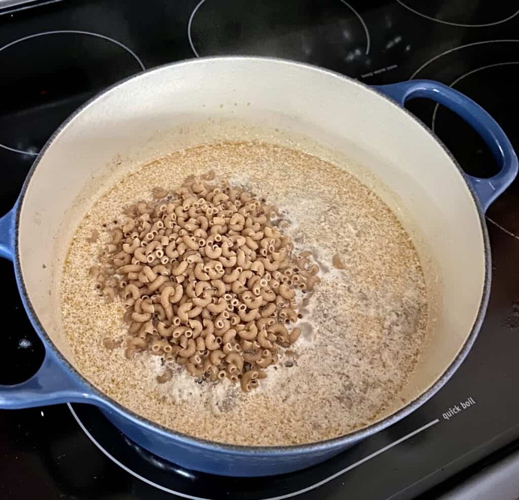 add dry pasta to liquid for hamburger helper macaroni