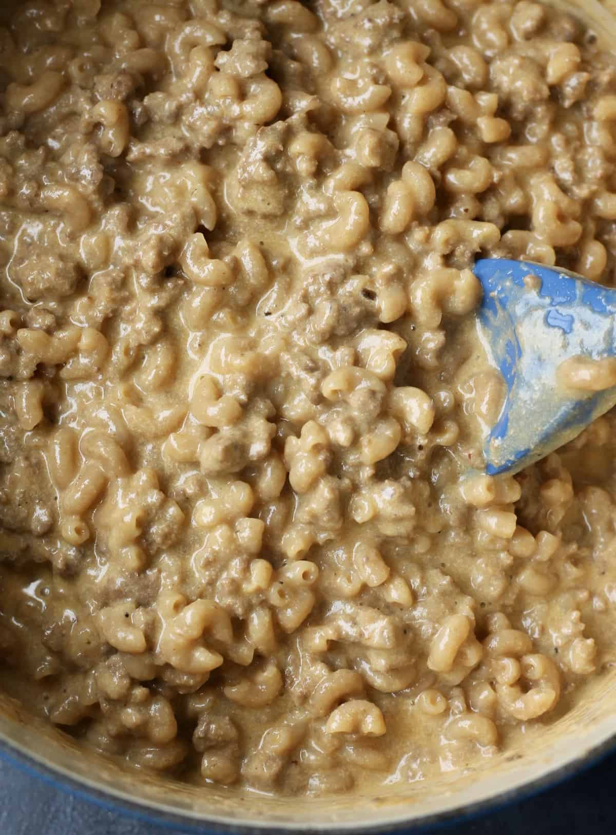 Homemade Hamburger Helper Cheeseburger Macaroni in a pot