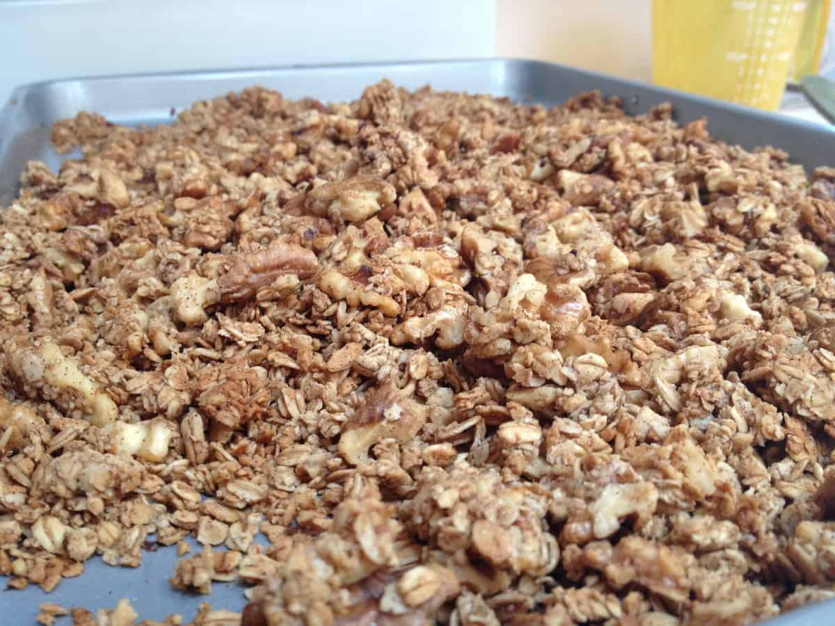 granola on a sheet pan for vegan meal prep