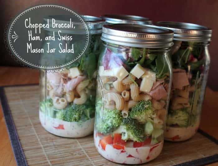 chopped broccoli ham and swiss masonjarsalad