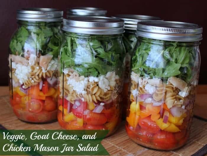 Veggie, Goat Cheese, and Chicken Mason Jar Salad