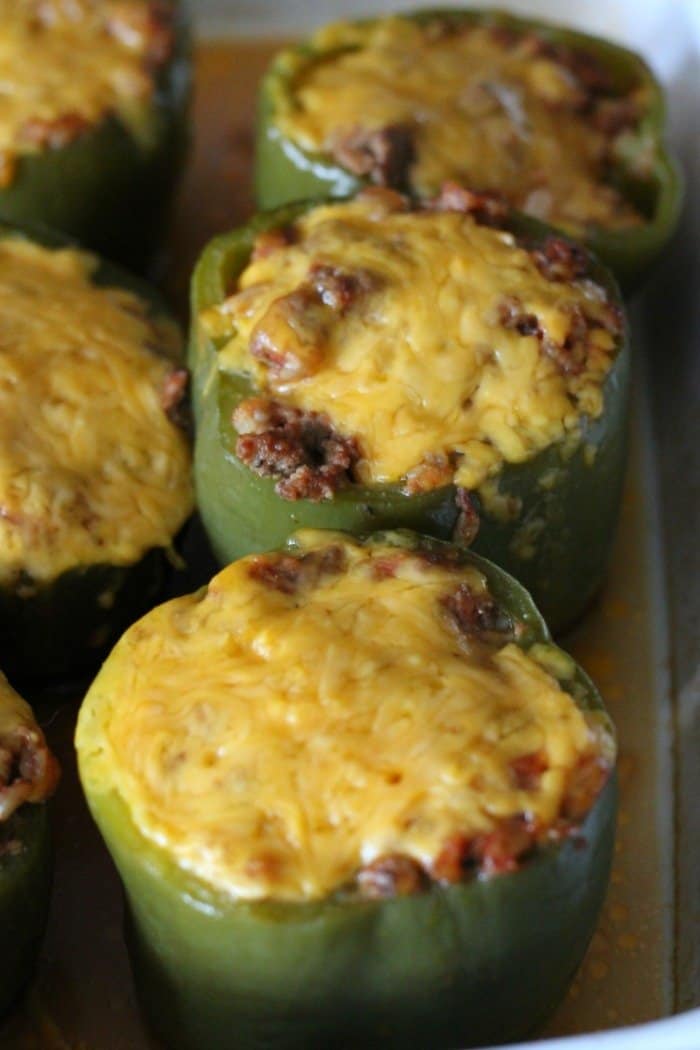 Peppers stuffed with cheeseburger filling