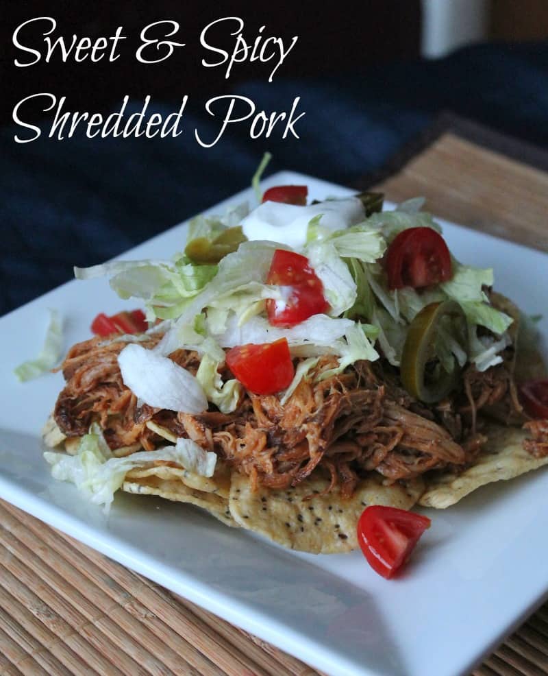 Sweet and Spicy Slow Cooker Shredded Pork Recipe. Freezer meal 145 calories and 4 weight watchers points plus