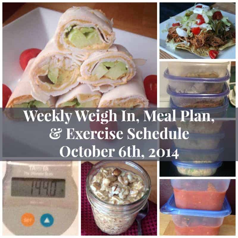 My Weekly Weigh In, Meal Plan, and Exercise Schedule October 6th