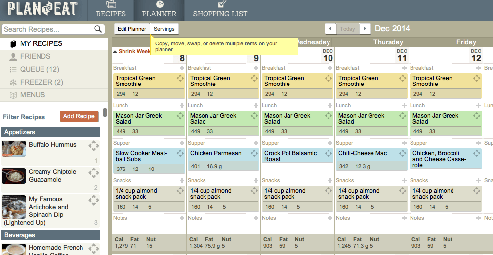 Plan to eat weekly meal plan