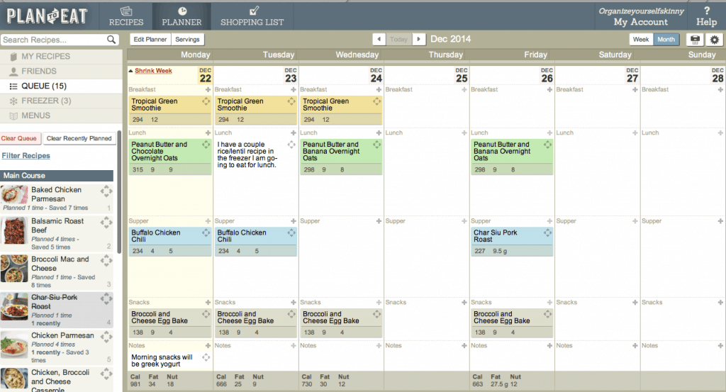 Plan to Eat Weekly Meal Plan