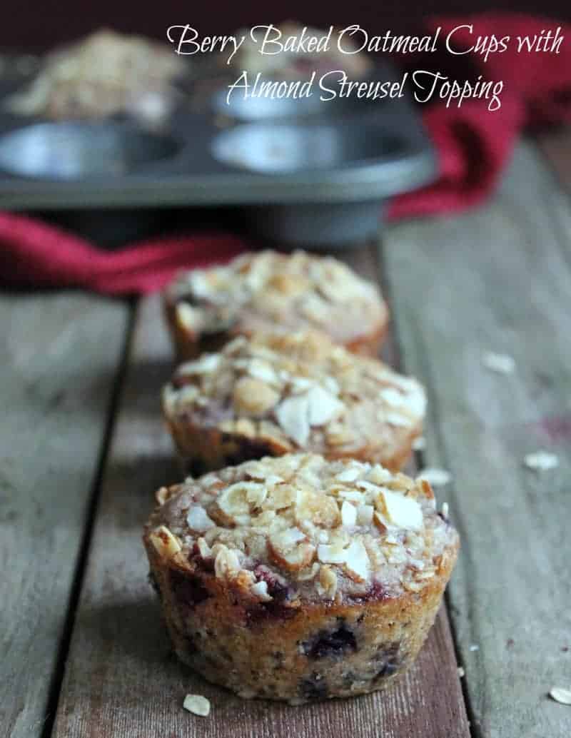 Berry Baked Oatmeal Cups with Almond Streusel Topping 249 calories and 7 weight watchers points plus