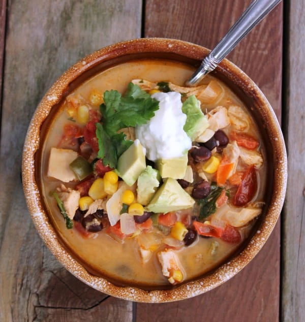 overhead picture of mexican chicken soup.