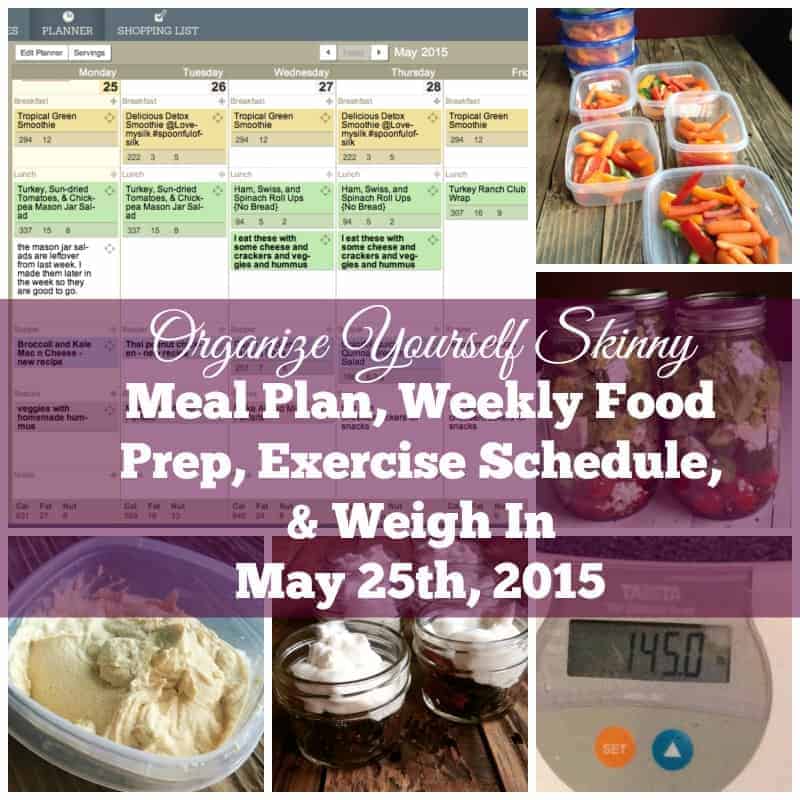Weekly Meal Plan, Food Prep, Exercise Schedule, and Weigh In May 25th