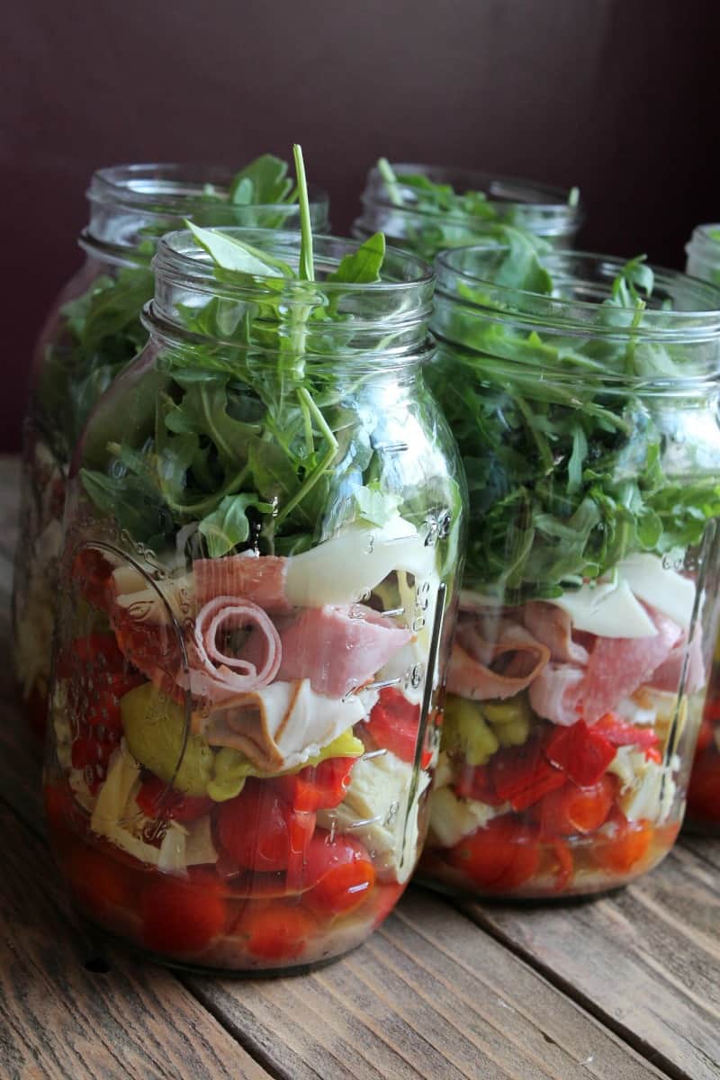 Antipasto Mason Jar Salad 347 Calories and 9 Weight Watchers Points Plus