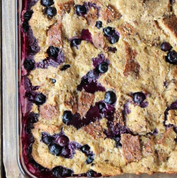 Make-ahead Blueberry and Greek Yogurt French Toast Bake 195 calories and 195 calories and 5 weight watchers points plus