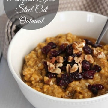 Slow Cooker Pumpkin Spice Steel Cut Oats 231 calories and 6 weight watchers points plus