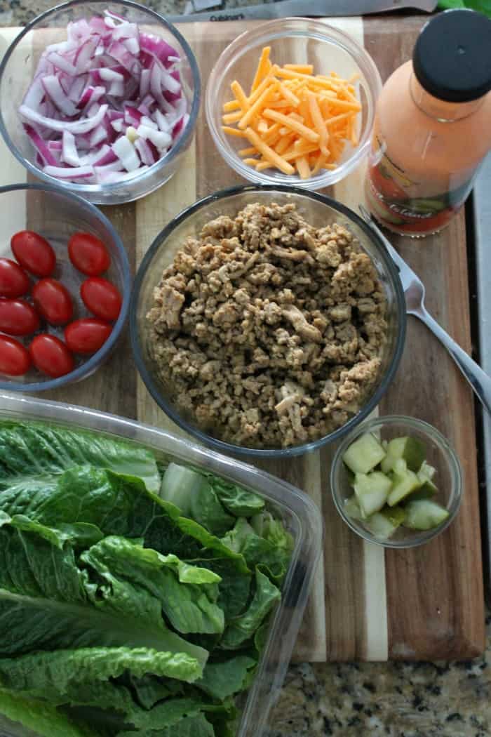 Lightened Up Cheeseburger Salad. 333 calories. Low carb and high protein. Delicious make-ahead salad. Mason jar salad instructions included.