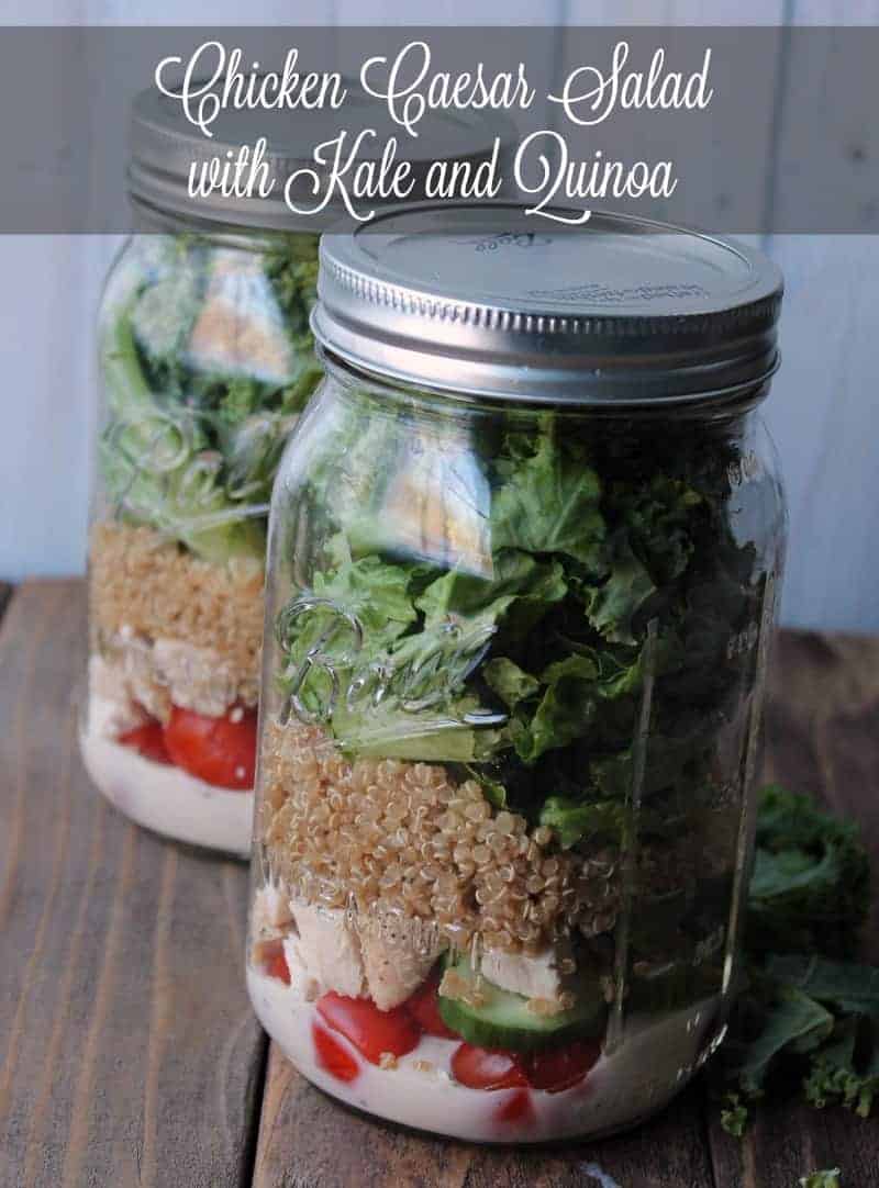 Shortcut Grilled Chicken Caesar Mason Jar Salads - Sweet Savory and Steph