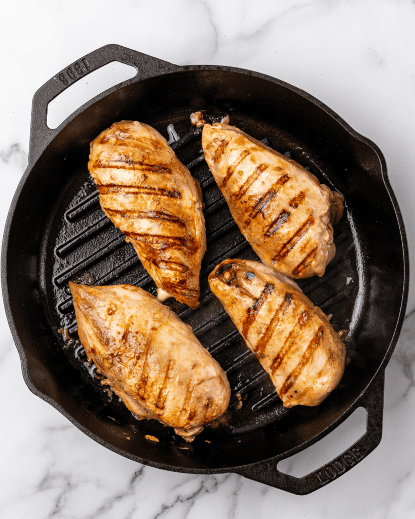 cooked grilled asian chicken in pan