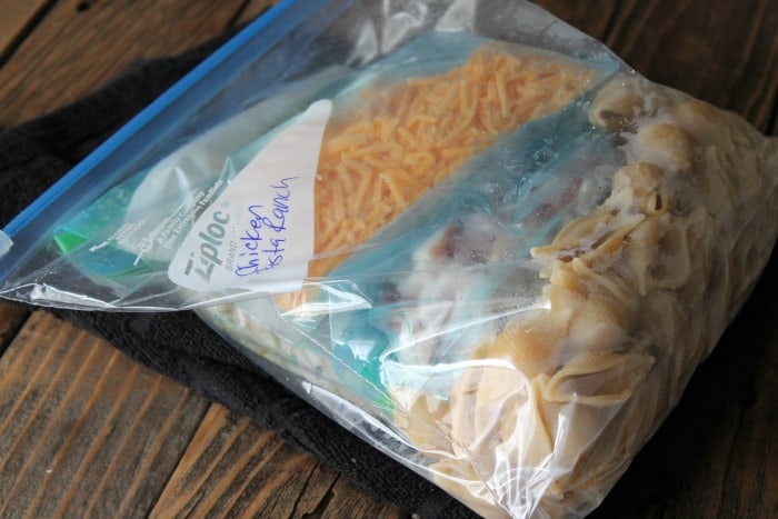 Ziploc bag with smaller ziplocks inside of it containing prepped components for a meal
