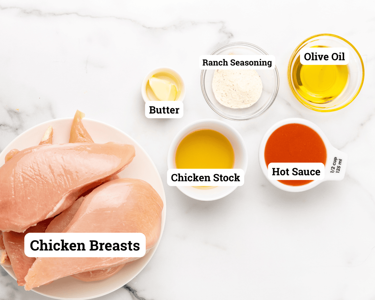 overhead picture of ingredients for buffalo grilled chicken.