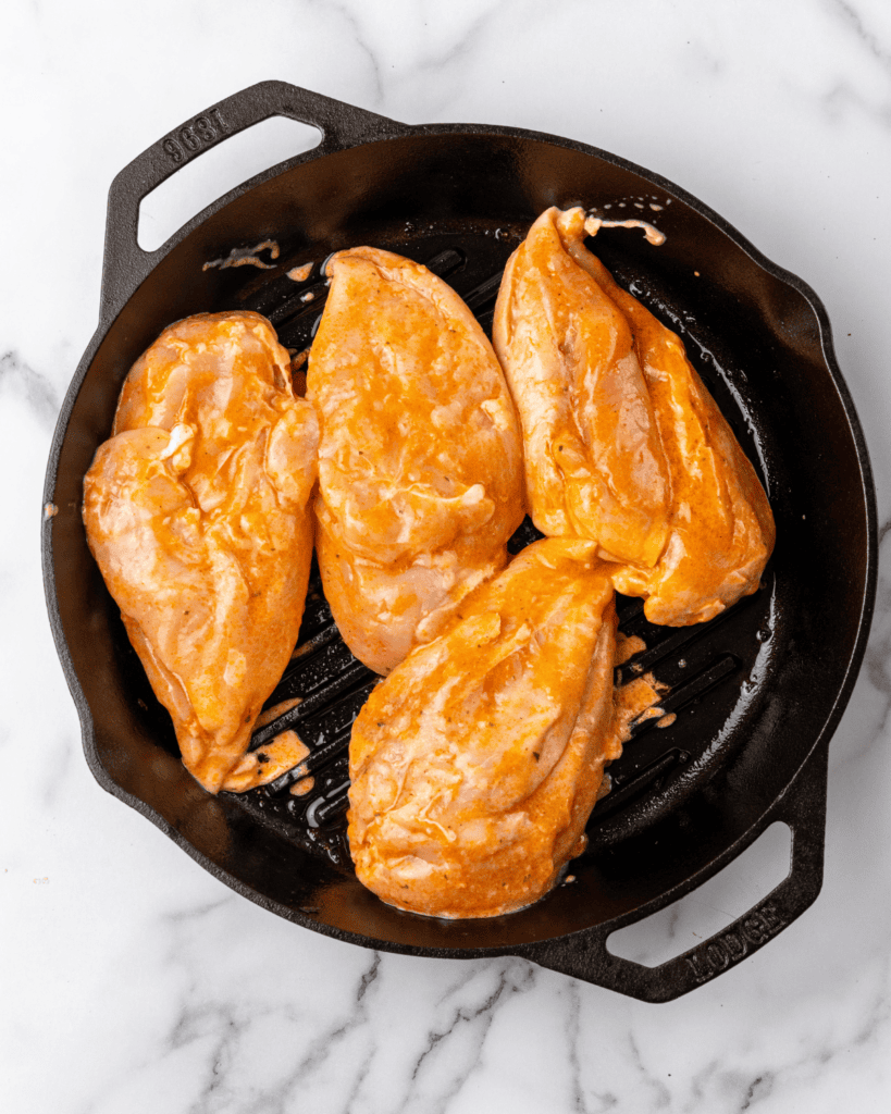 chicken on grill pan.