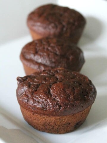 Double Chocolate Pumpkin Muffins. The most delicious chocolate muffin ever!