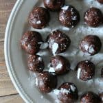 Medjool Dates processed together with chocolate, almonds, and coconut to create this delicious almond joy inspired energy bite.