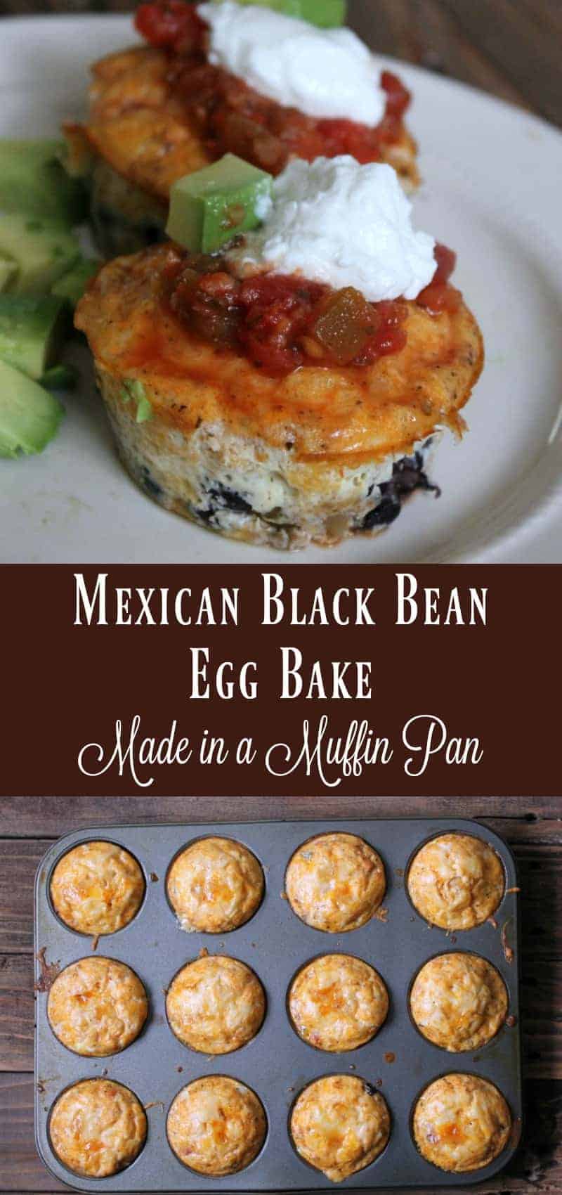 Mexican Black Bean Egg Bake make in a muffin tin. Healthy breakfast recipe