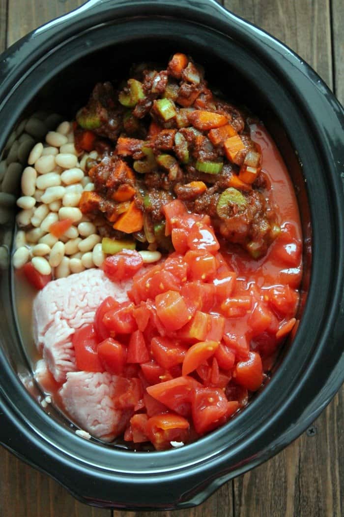 slow cooker insert with ingredients