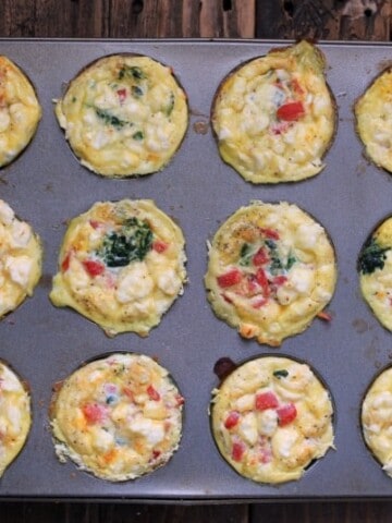 Make-ahead greek egg bake made in a muffin pan