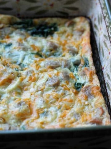 Super Greens and Chicken Sausage Egg Bake. Low carb make-ahead breakfast recipe