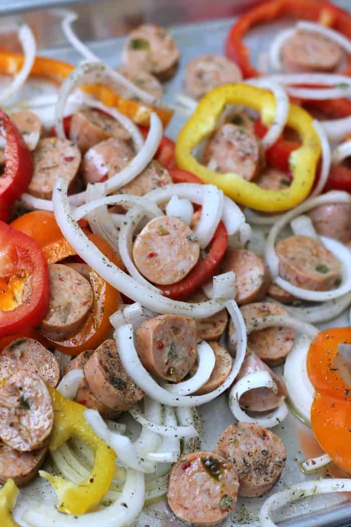 Sheet Pan Sausage and Peppers - That Skinny Chick Can Bake