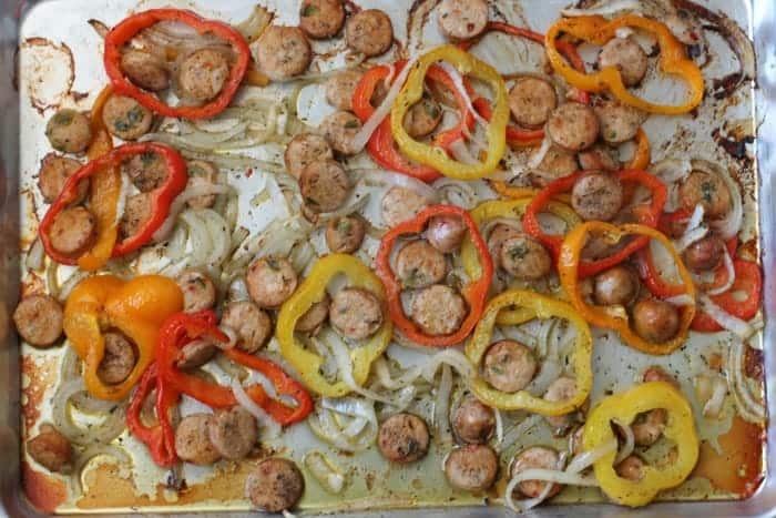 Sheet Pan Sausage and Peppers - That Skinny Chick Can Bake