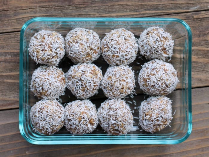 energy balls in a glass container.