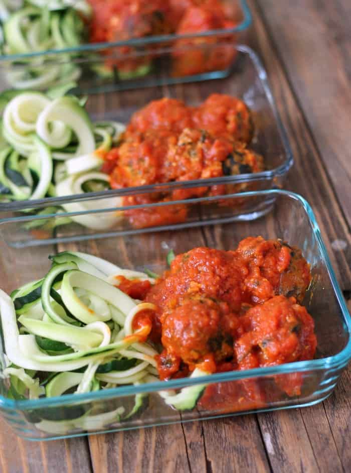 Spinach and Feta Turkey Meatballs with Zoodles