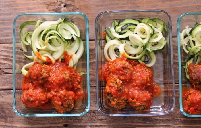 Meal Prep Idea: Spinach and Feta Turkey Meatballs with Zoodles #mealprep #mealprepidea