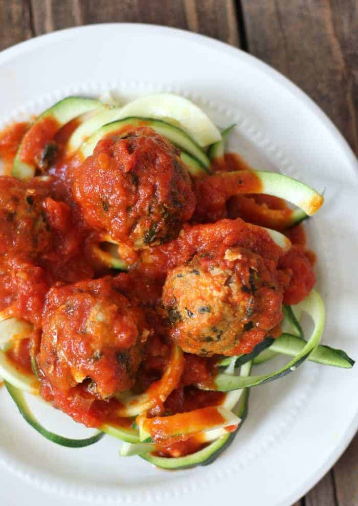 Spinach and Feta Turkey Meatballs with Zoodles