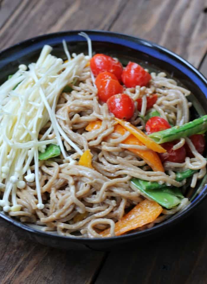 suba noodle recipe put together and on a bowl.