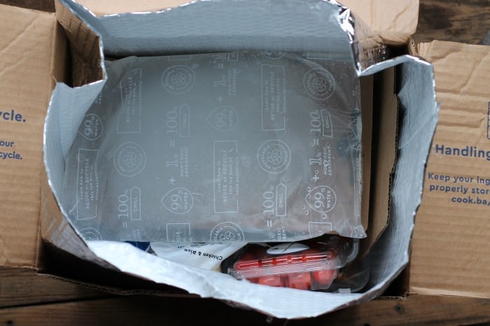 blue apron box open showing the insulation.
