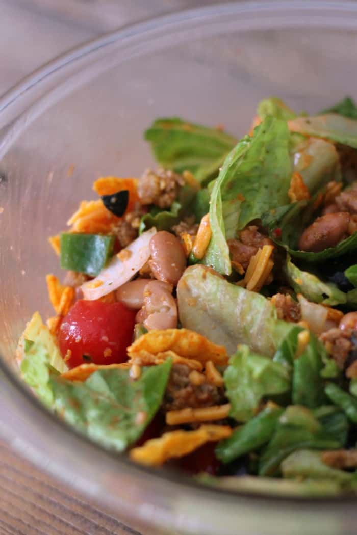 Dorito Taco Salad: Lightened-up salad in a jar recipe. Mason Jar Salad