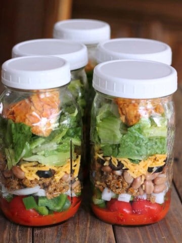 Dorito Taco Salad: Lightened-up salad in a jar recipe. Mason Jar Salad