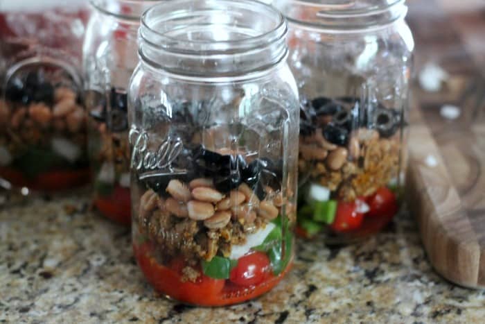 Dorito Taco Salad: Lightened-up salad in a jar recipe. Mason Jar Salad