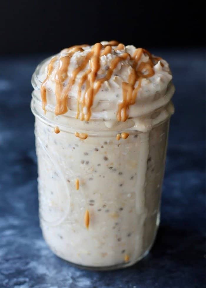 peanut butter overnight oats in a jar