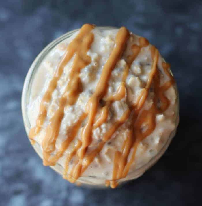 vegan overnight oats with peanut butter drizzle