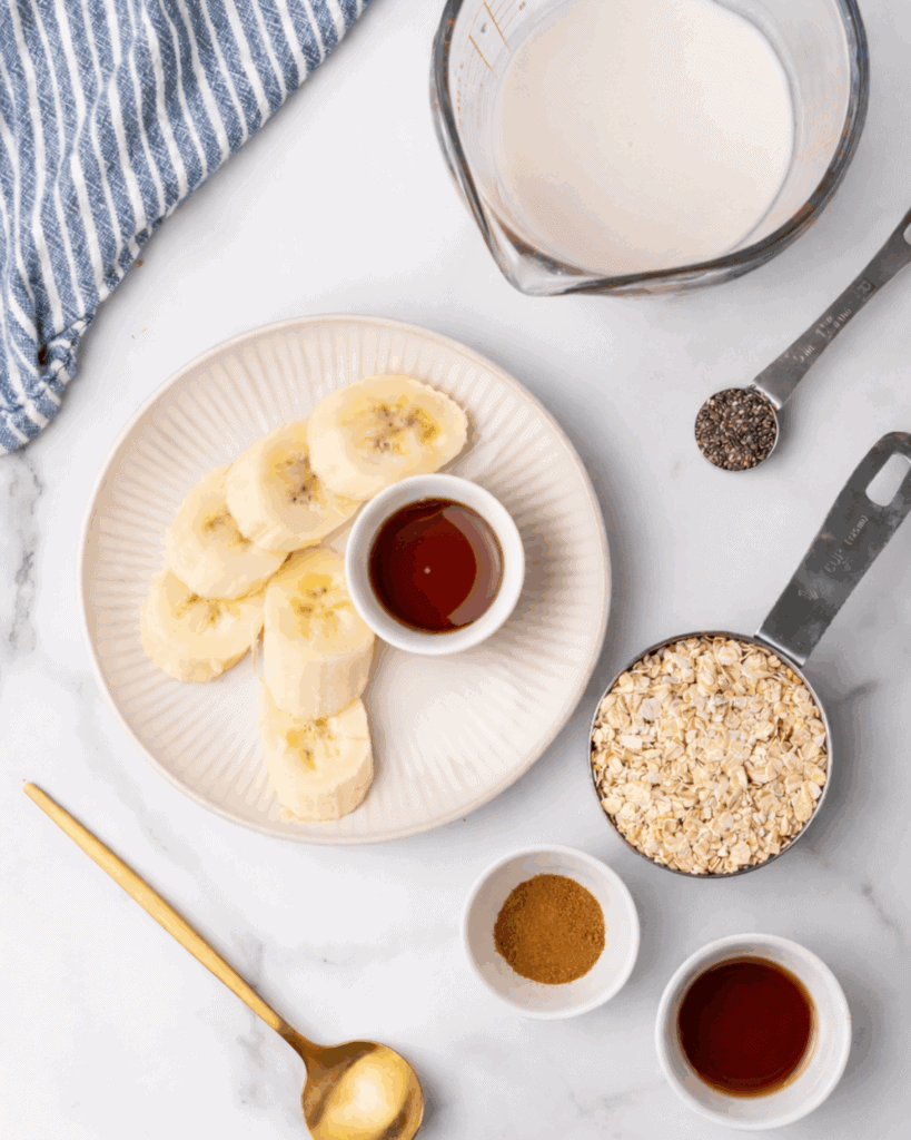 all the ingredients you need for banana overnight oats.