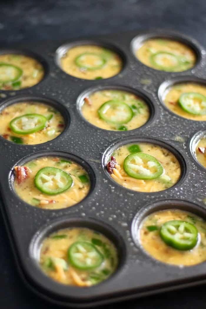 Egg bites recipe being made in a baking tin 
