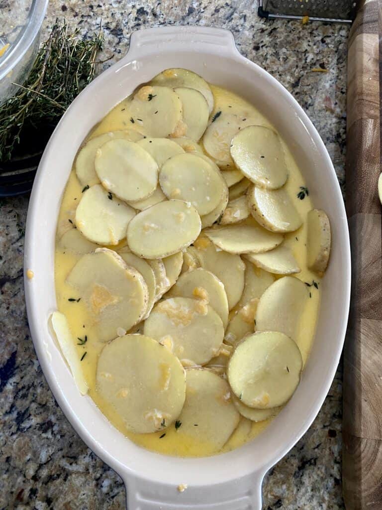 Healthy scalloped potato recipe prior to being baked.