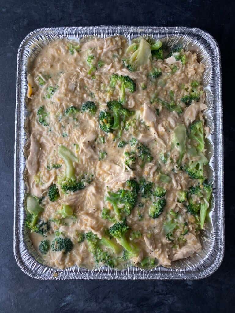 Broccoli chicken freezer casserole before being cooked