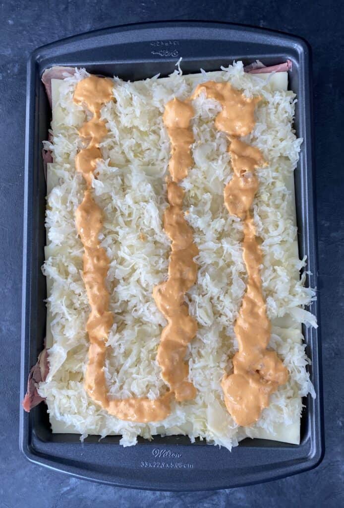 Russian dressing on top of sauerkraut