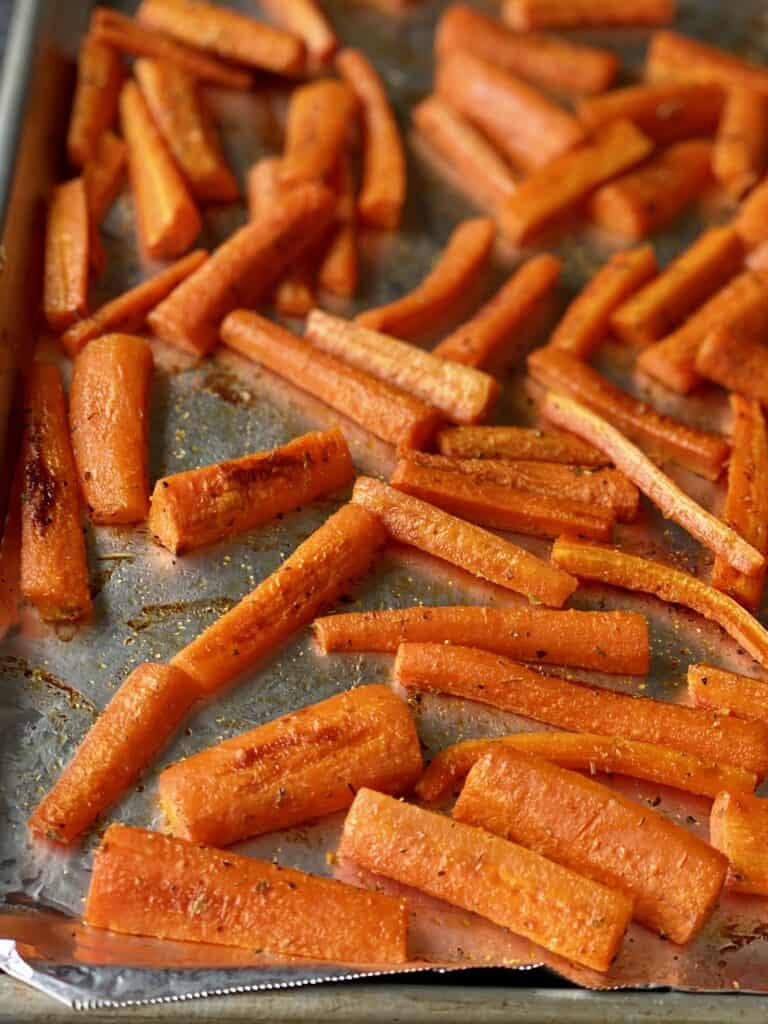 Roasted carrots on a sheet pan