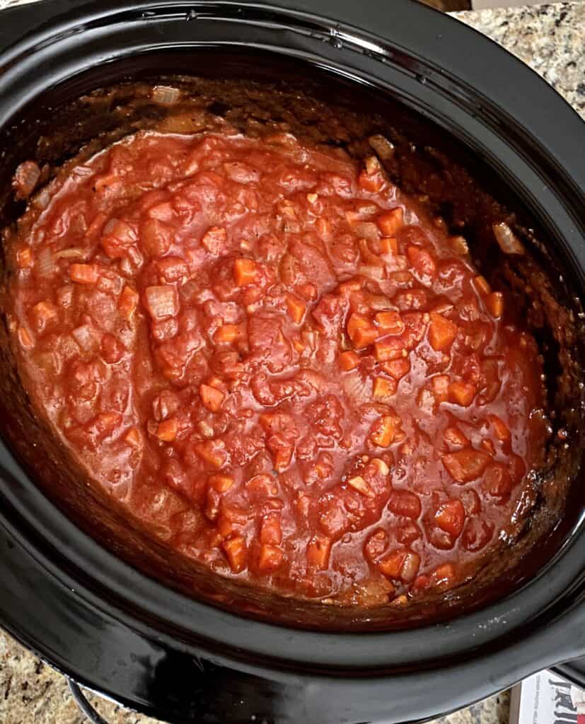 Homemade Marinara Sauce cooking in a crock pot